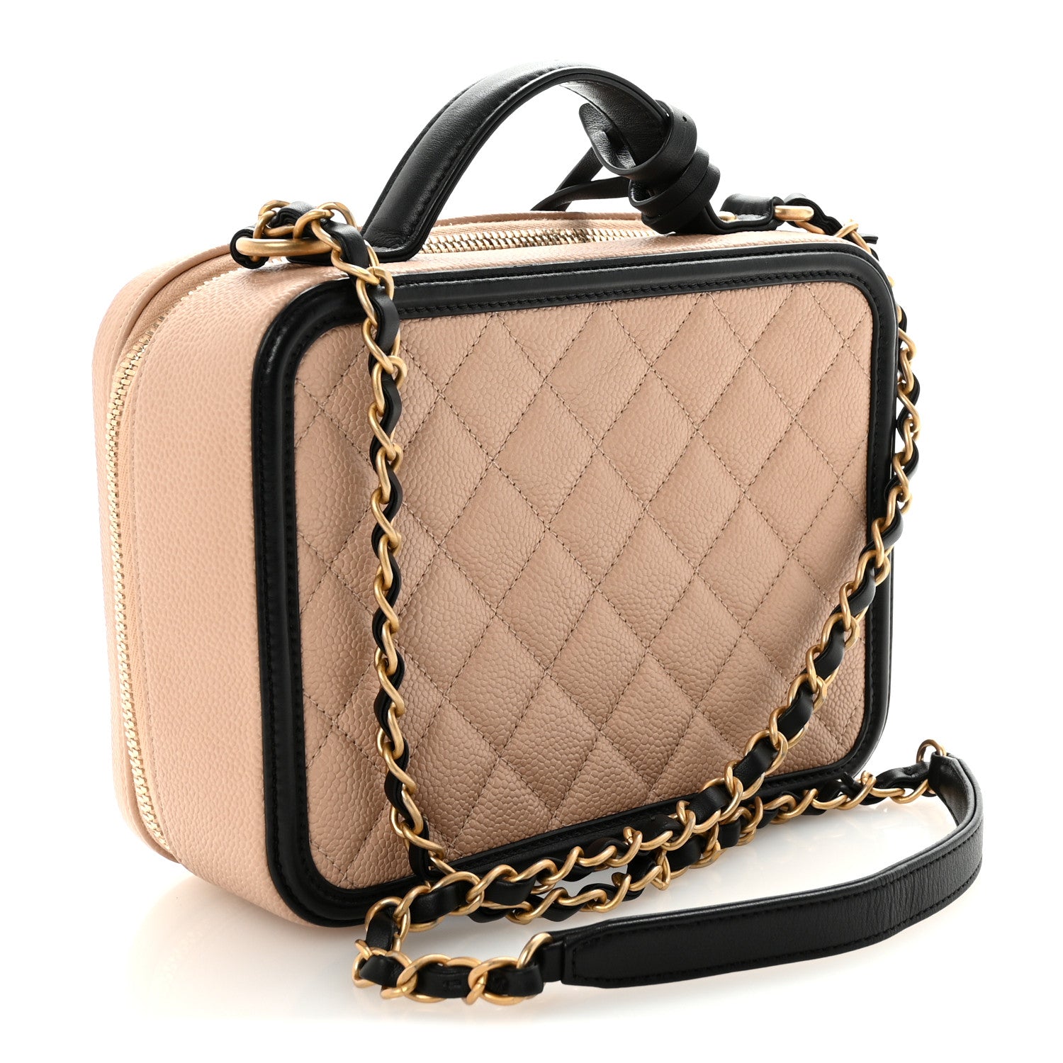 Chanel Caviar Quilted Medium CC Filigree Vanity Case Beige Black