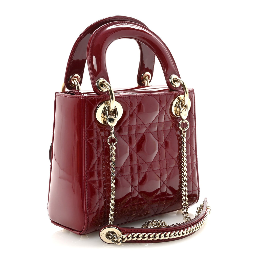 Christian Dior Patent Cannage Mini Lady Dior Red