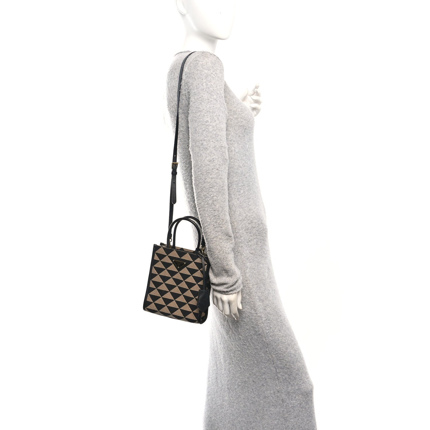 Prada Jacquard Saffiano Triangolo Symbole Embroidered Mini Tote Black Corda