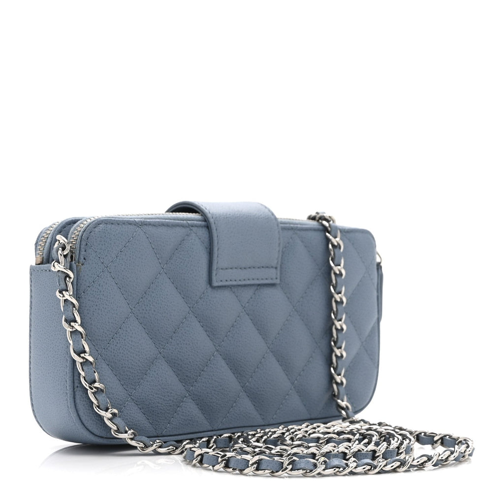 Chanel Caviar Quilted CC Box Clutch With Chain Blue
