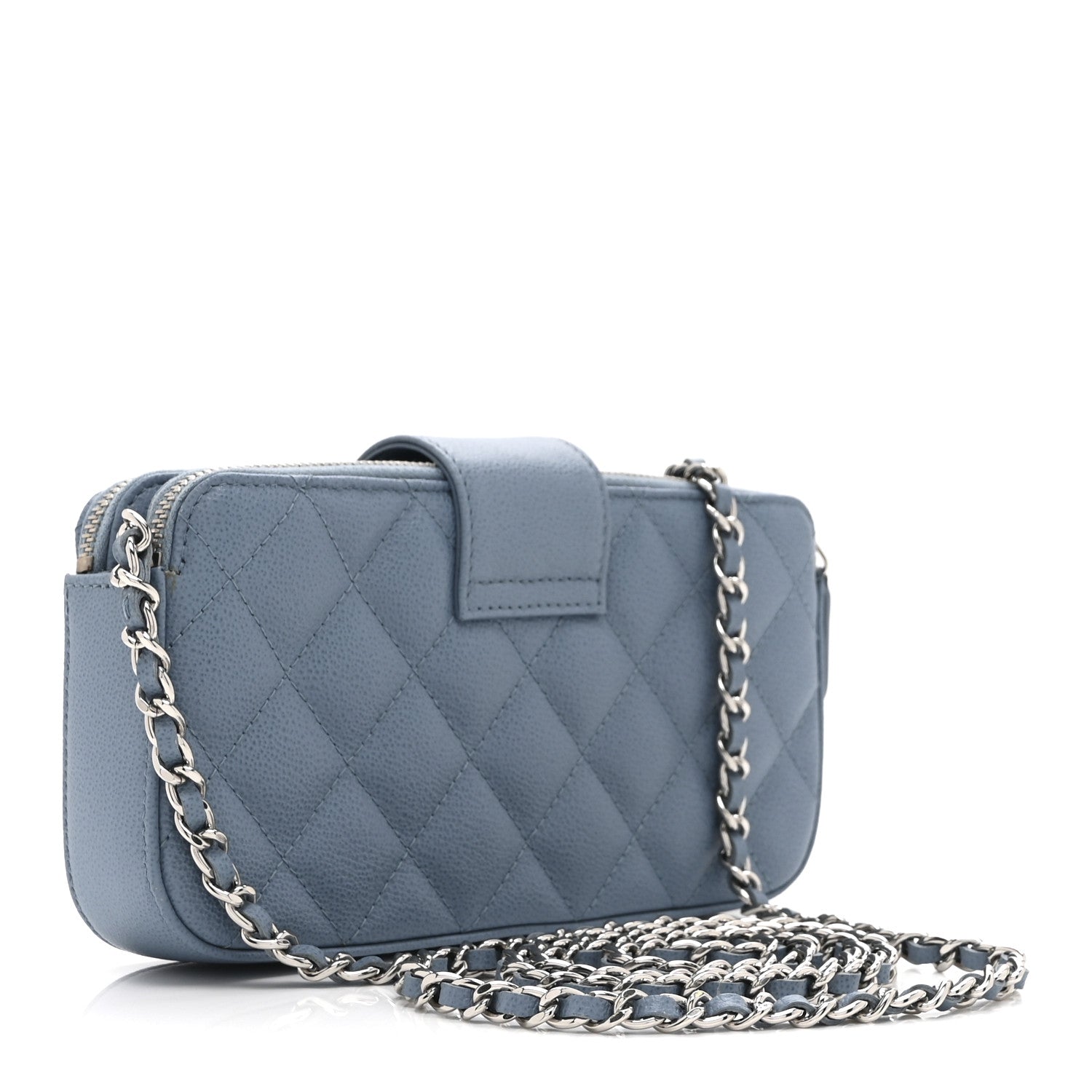 Chanel Caviar Quilted CC Box Clutch With Chain Blue