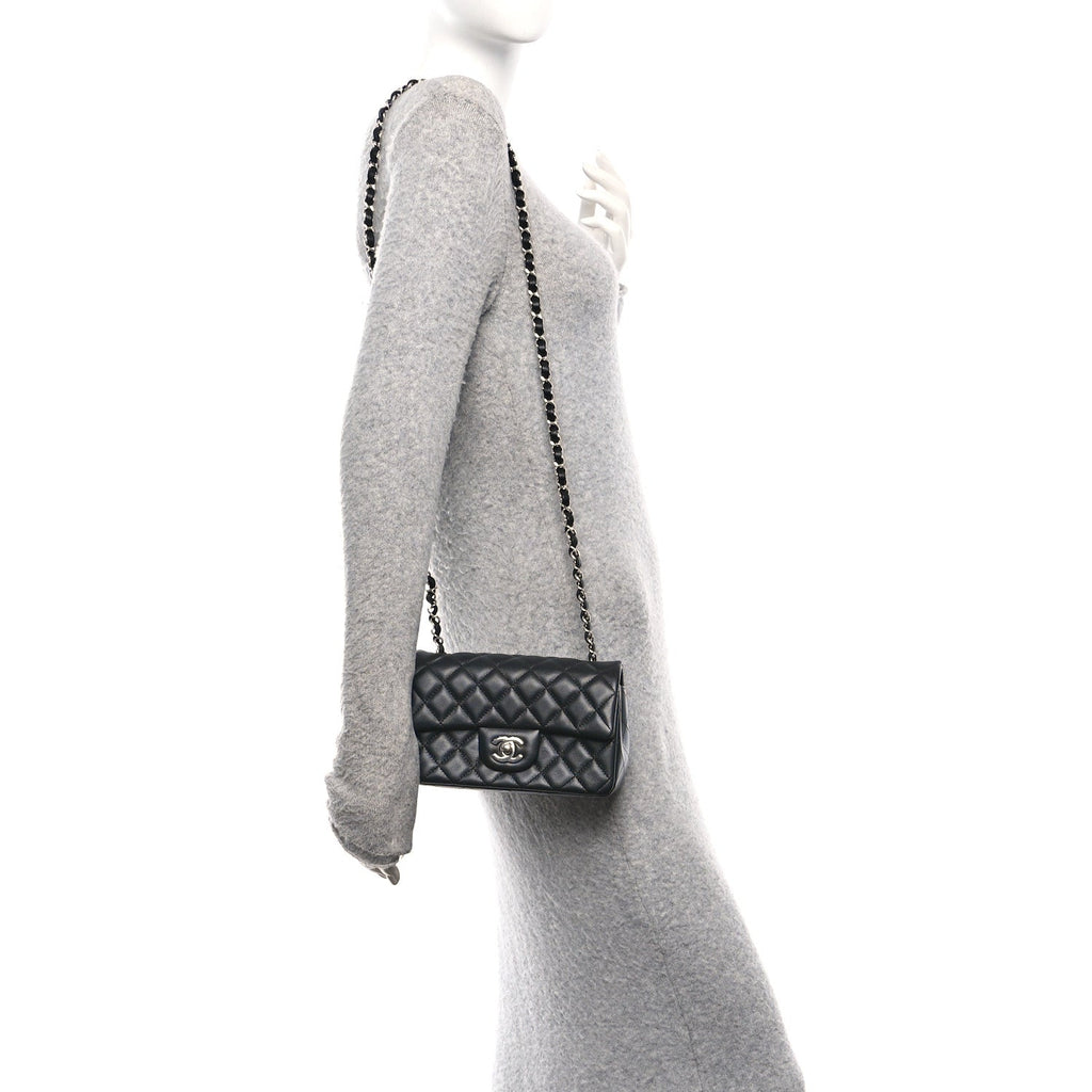 Chanel Lambskin Quilted Mini Rectangular Flap Black