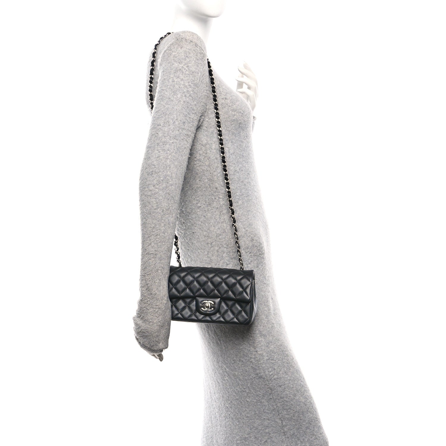 Chanel Lambskin Quilted Mini Rectangular Flap Black