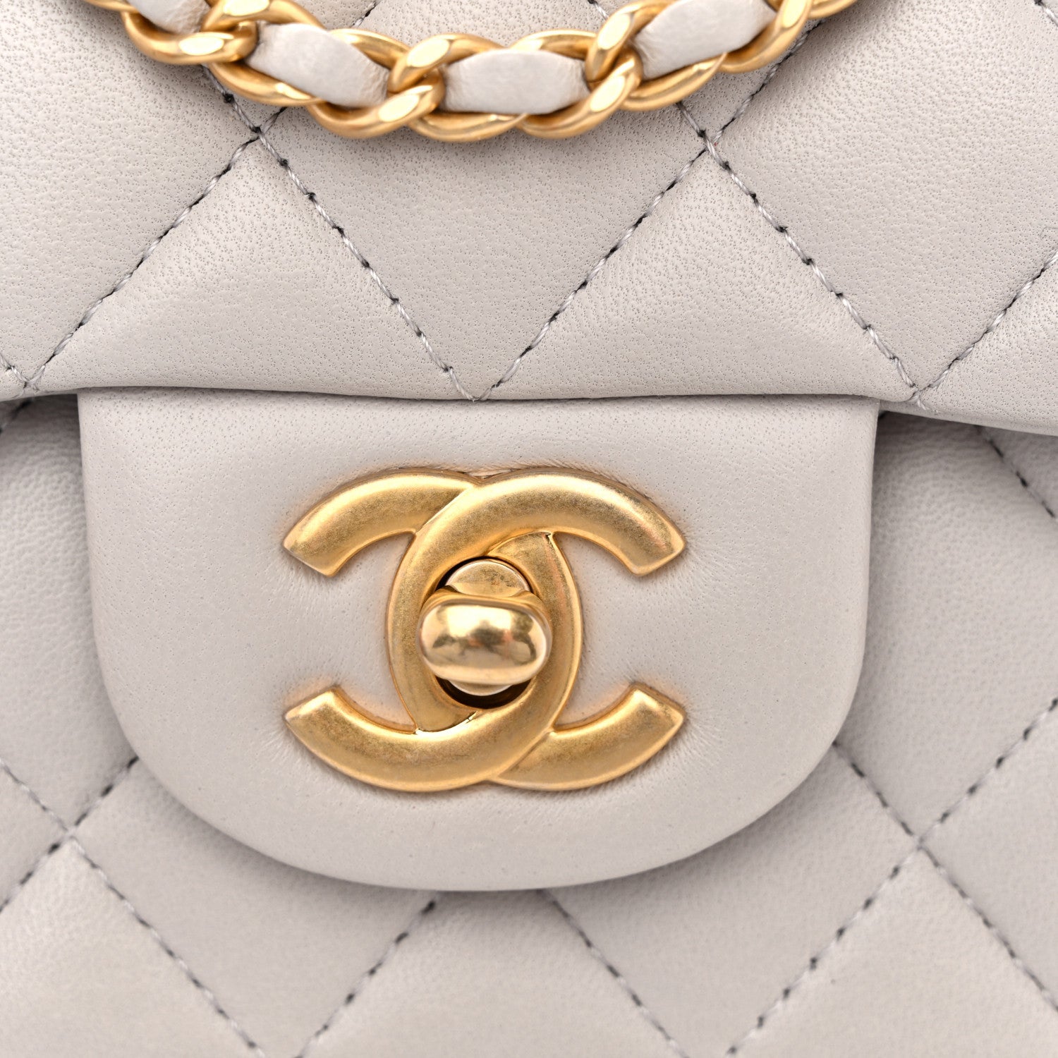 Chanel Lambskin Quilted Mini Top Handle Rectangular Flap Grey