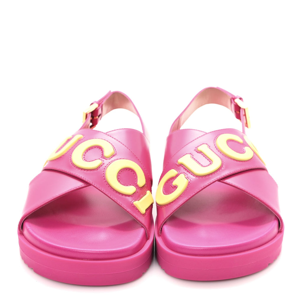 Gucci Calfskin Elizabeth Nappa Charlotte Logo Slingback Sandals 36.5 Fancy Fuchsia