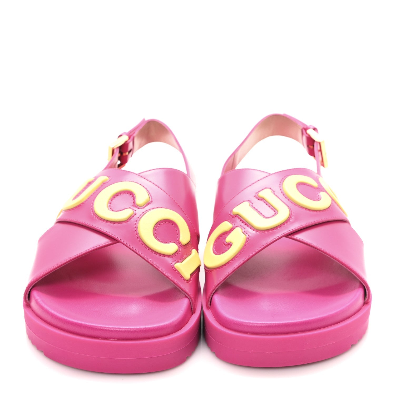 Gucci Calfskin Elizabeth Nappa Charlotte Logo Slingback Sandals 36.5 Fancy Fuchsia