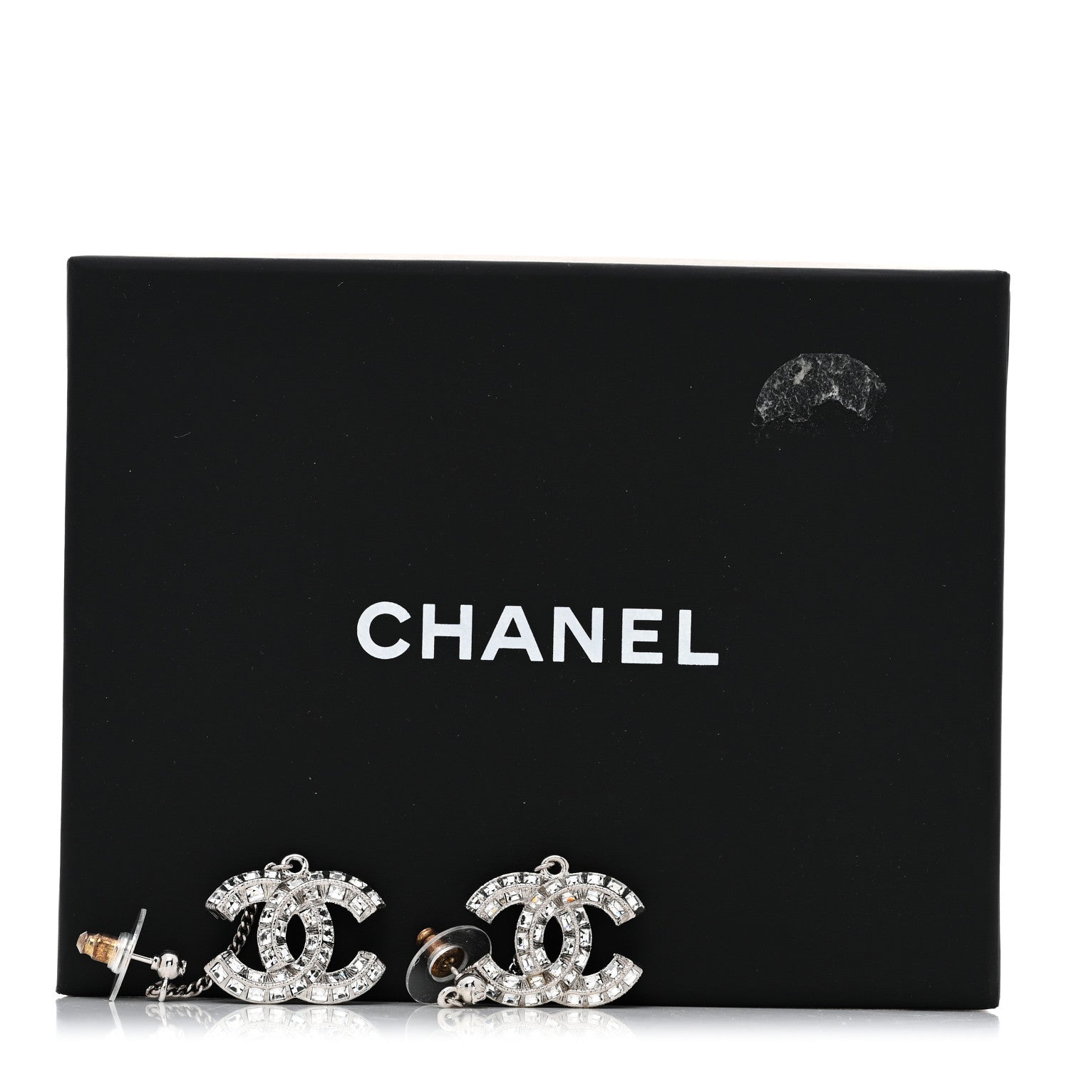 Baguette Crystal CC Drop Earrings Silver