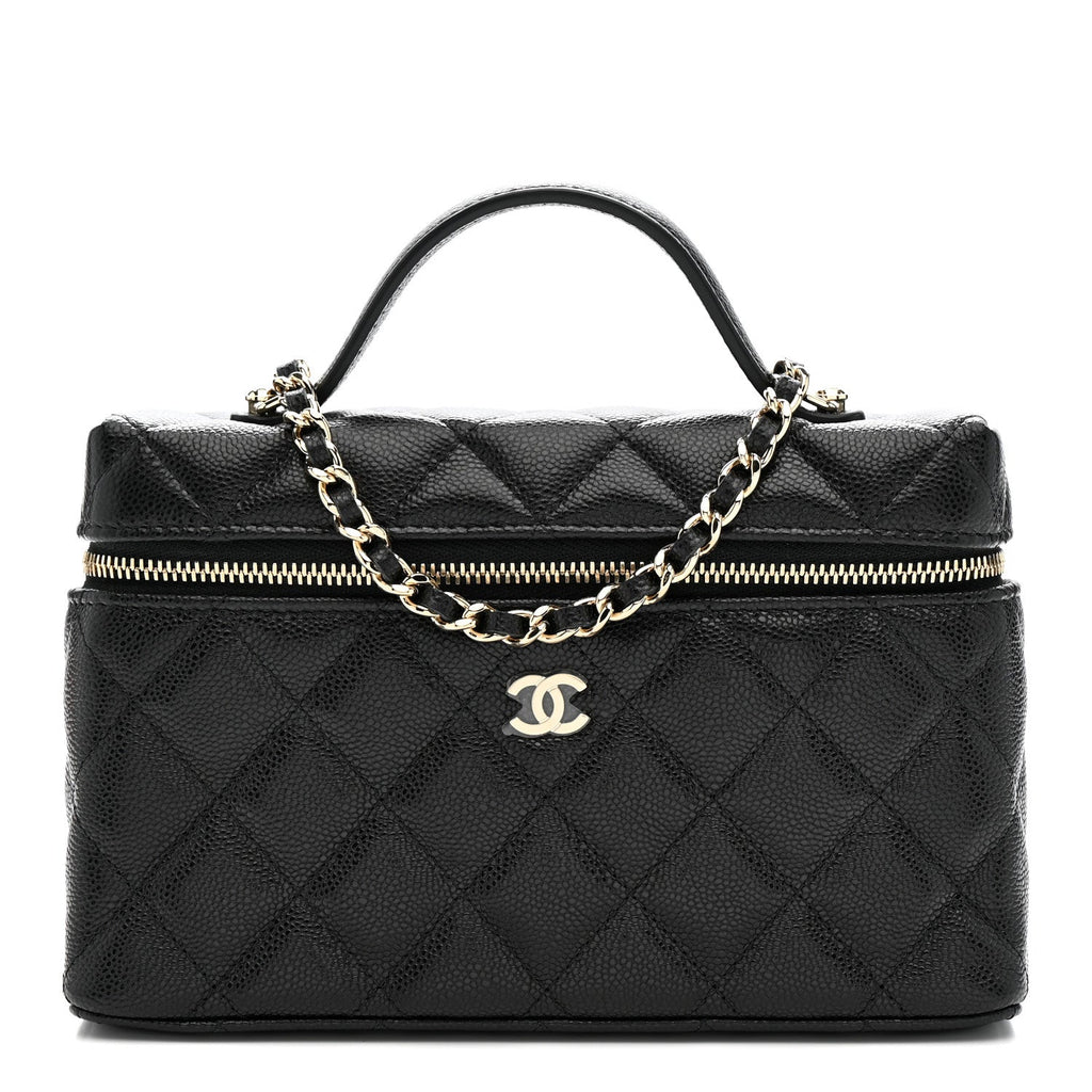 Chanel Caviar Quilted Top Handle Slim Vanity With Chain Black