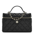 Chanel Caviar Quilted Top Handle Slim Vanity With Chain Black
