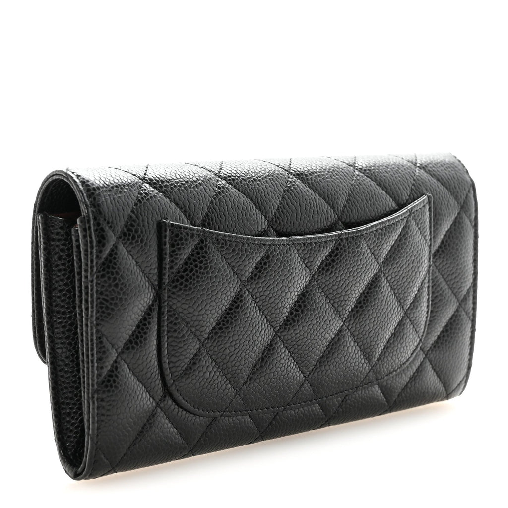 Caviar Quilted Large Gusset Flap Wallet Black
