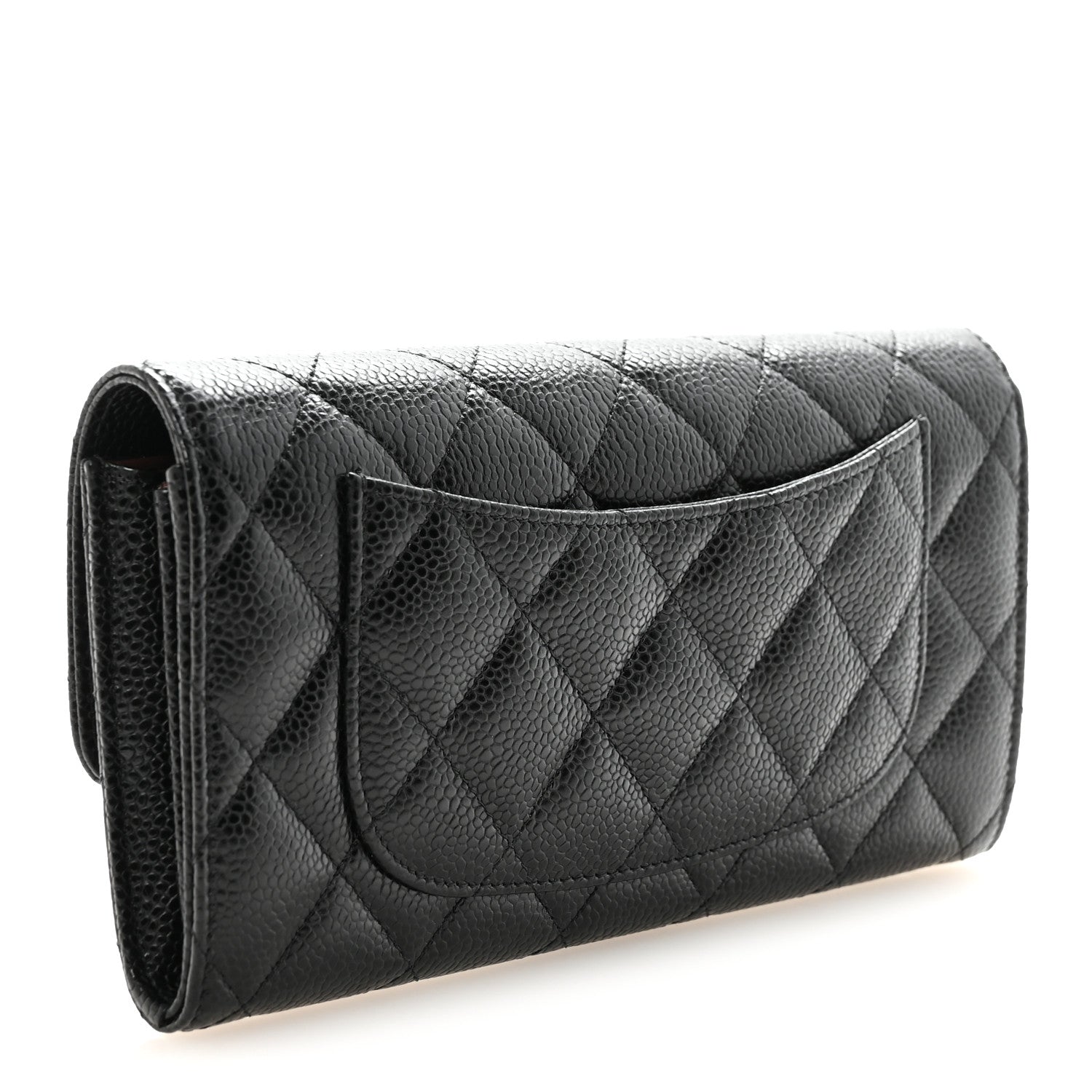 Caviar Quilted Large Gusset Flap Wallet Black