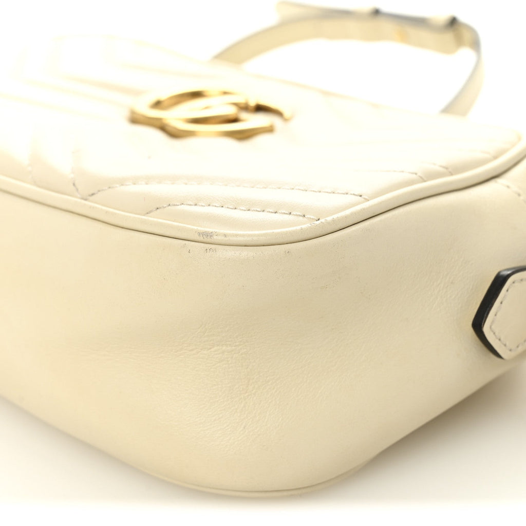 Gucci Calfskin Matelasse Small GG Marmont Chain Shoulder Bag White