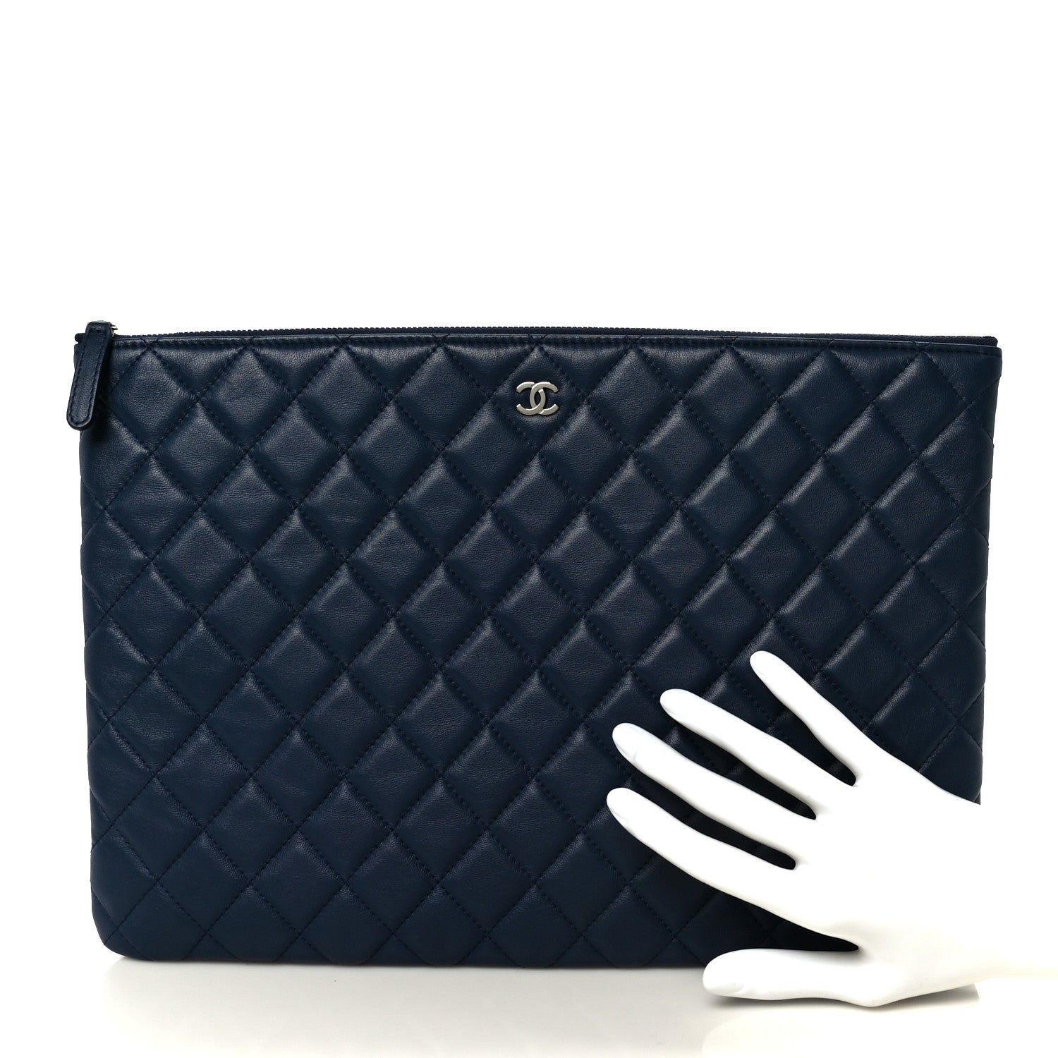 Lambskin Quilted Large Cosmetic Case Navy