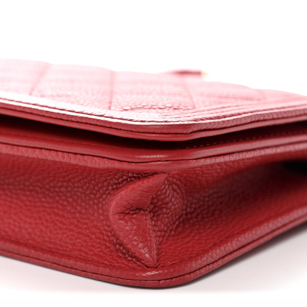 Chanel Caviar Quilted Boy Wallet On Chain WOC Red