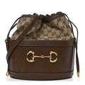 Gucci Monogram Textured Calfskin Horsebit 1955 Drawstring Bucket Bag Beige Brown Sugar