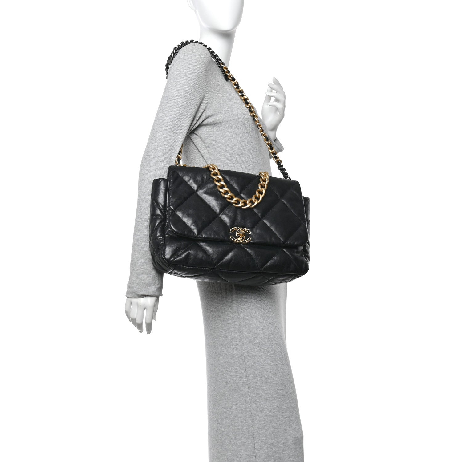 Chanel Goatskin Quilted Maxi Chanel 19 Flap Black