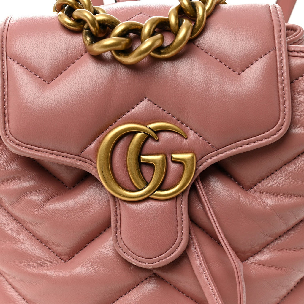 Gucci Nappa Chevron Matelasse GG Marmont Backpack Carmine Rose