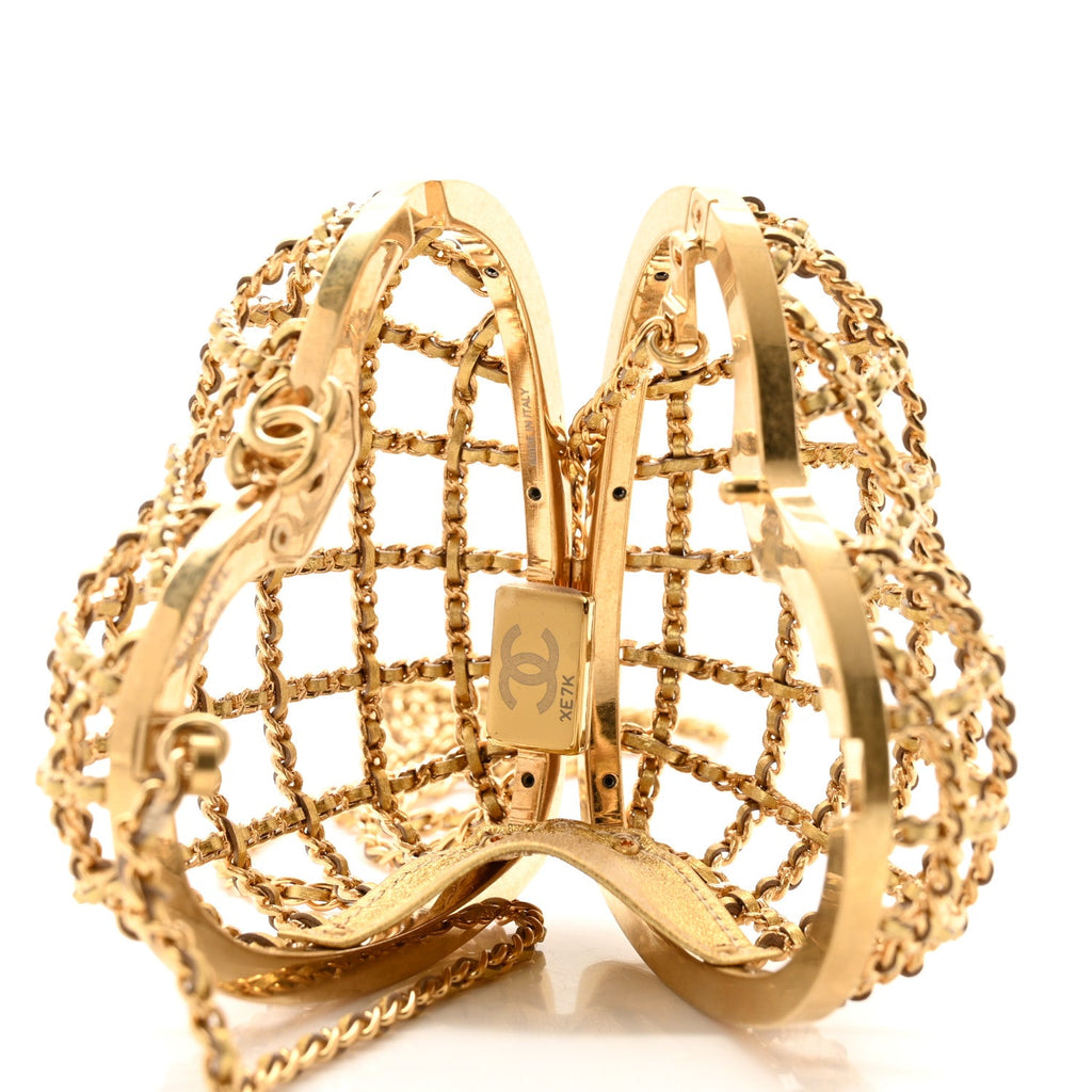 Chanel Metal Metallic Lambskin Quilted CC Heart Minaudiere Crossbody Gold