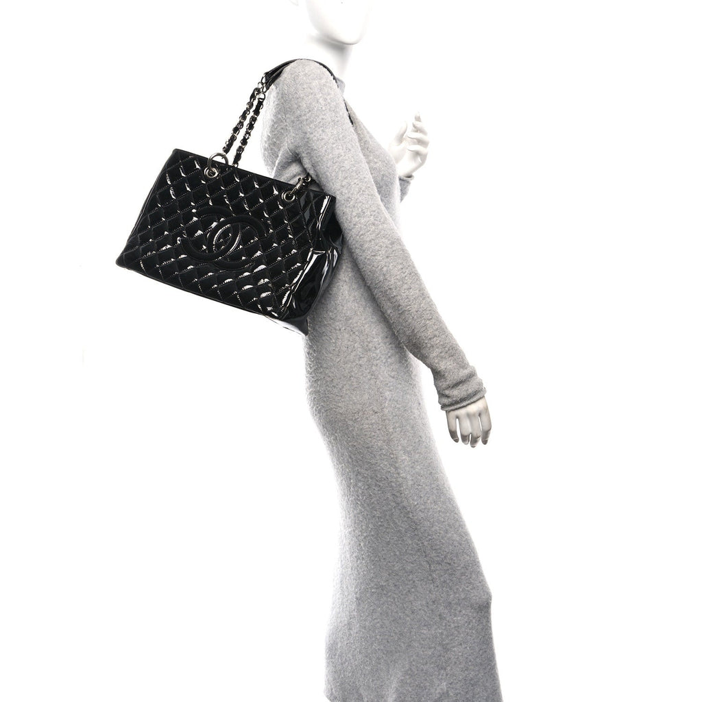Chanel Patent Quilted Grand Shopping Tote GST Black