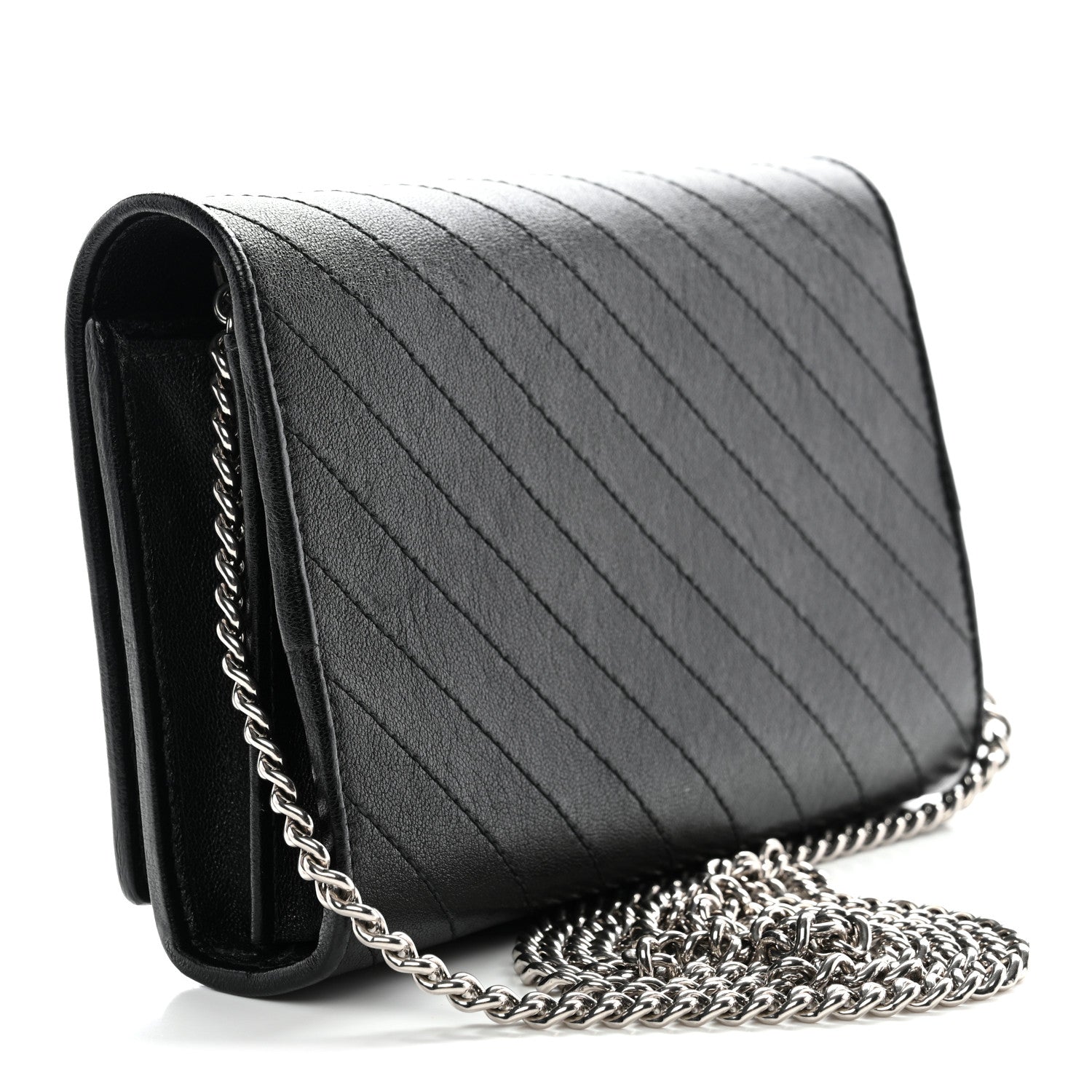 Gucci Sakai Be Green Calfskin Diagonal Stitched Blondie Wallet on Chain Black