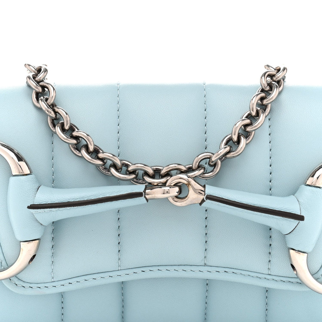 Gucci Nappa Vertical Matelasse Small Maxi Horsebit Chain Shoulder Bag Crystal Snow