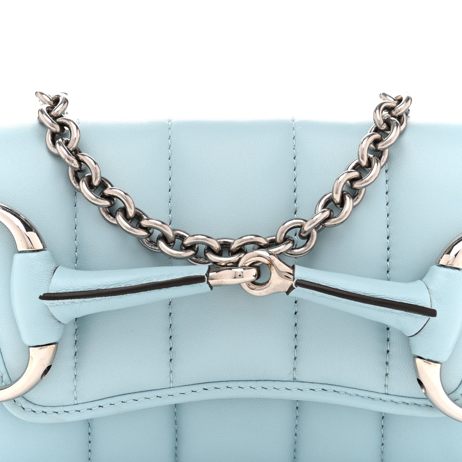Gucci Nappa Vertical Matelasse Small Maxi Horsebit Chain Shoulder Bag Crystal Snow