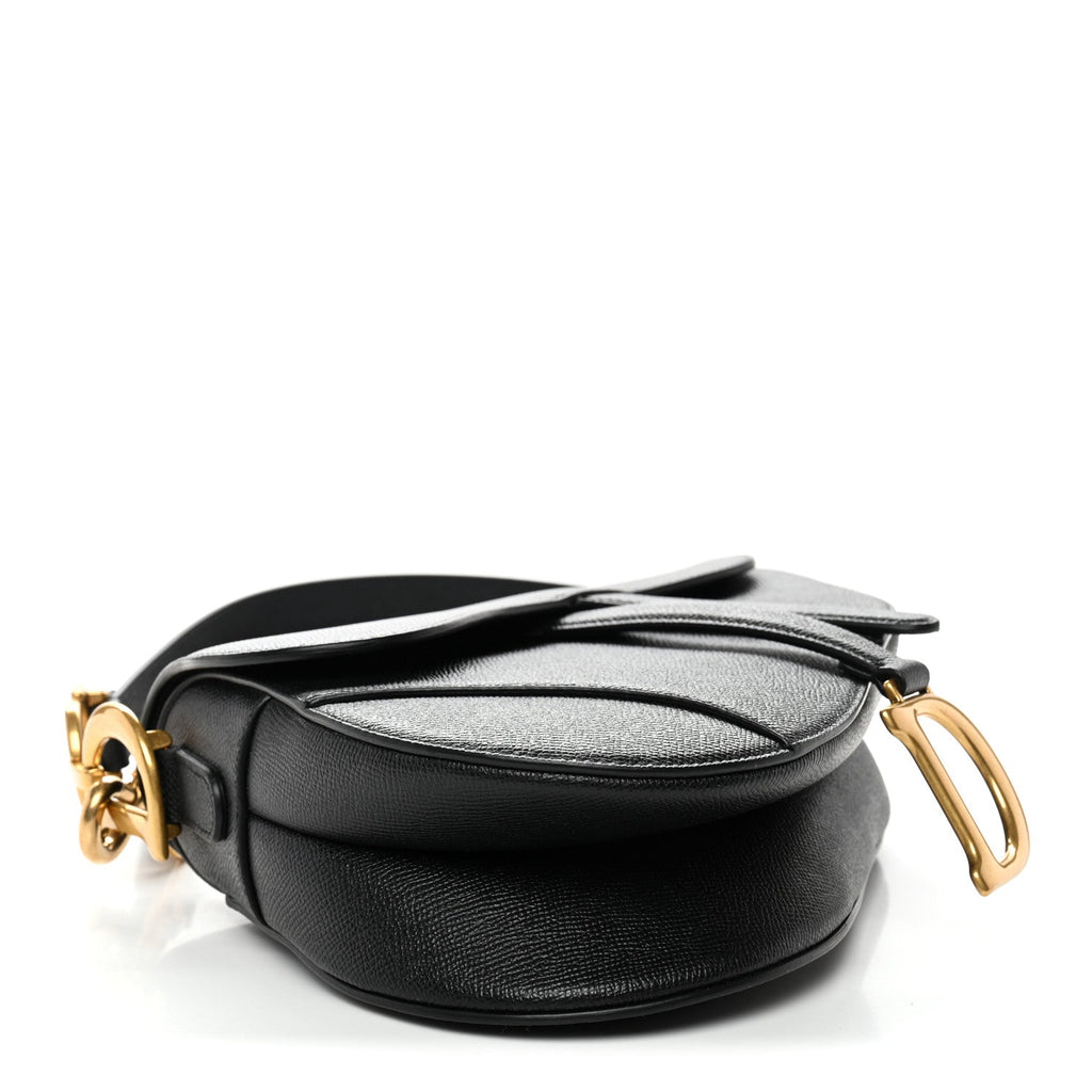 Christian Dior Grained Calfskin Saddle Bag With Strap Black