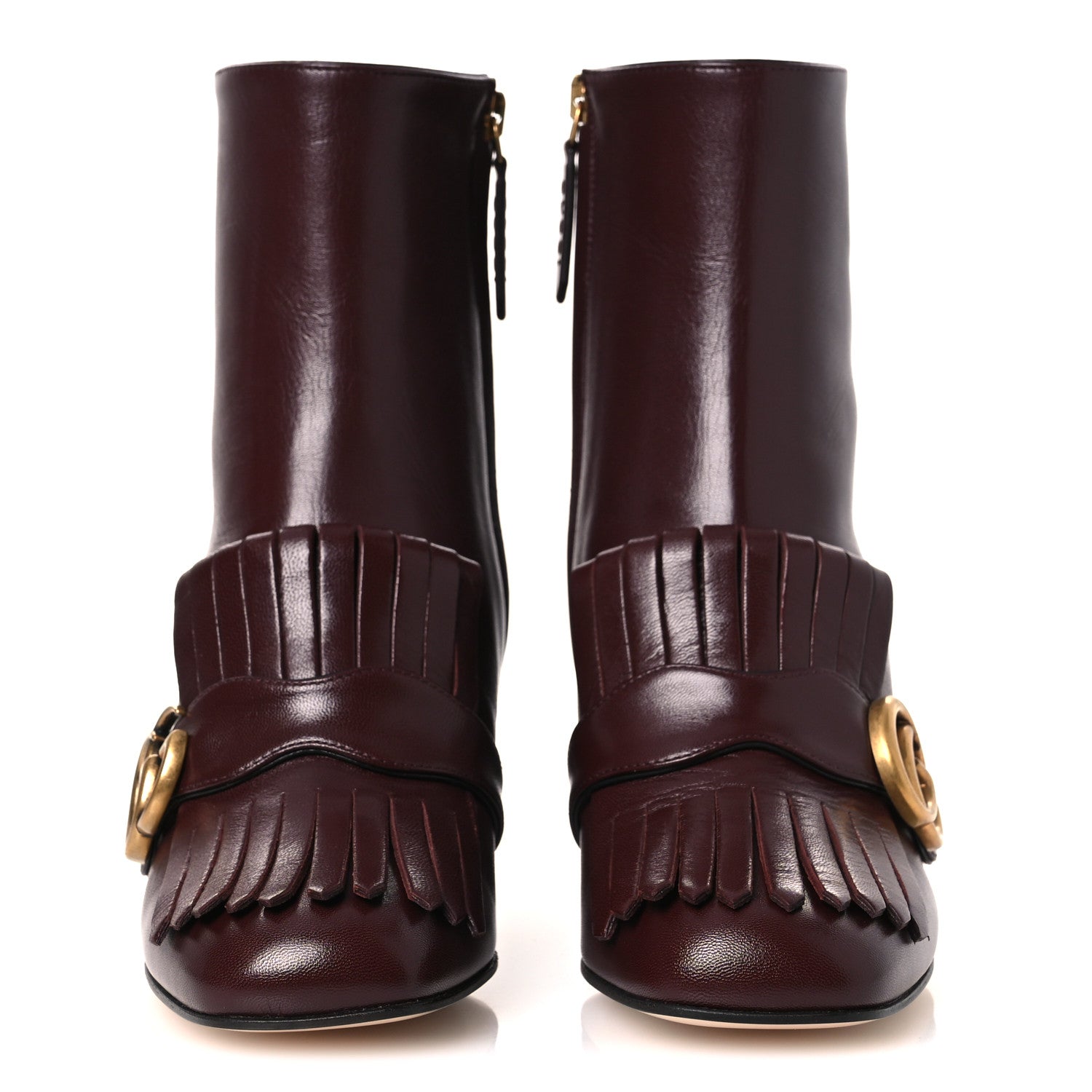 Gucci Malaga Kid GG Marmont Fringe 75mm Ankle Boots 36 Vintage Bordeaux