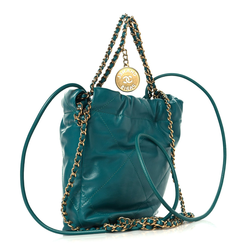 Chanel Shiny Calfskin Quilted Mini Chanel 22 Green