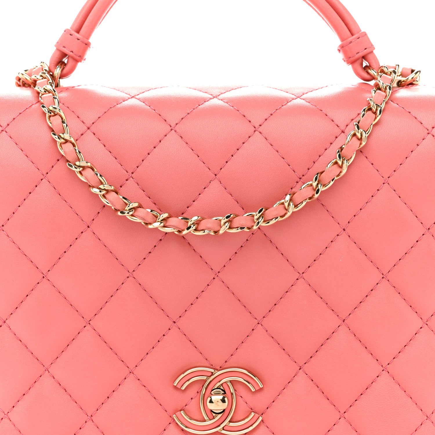 Chanel Lambskin Quilted Small Handle Tied Top Handle Flap Pink