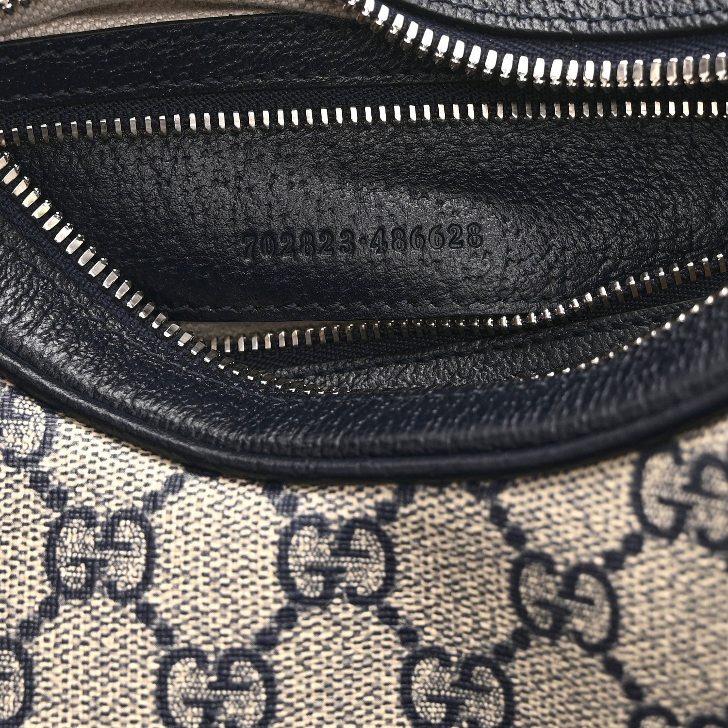 Gucci GG Supreme Monogram Textured Calfskin Web Small Attache Shoulder Bag Beige Blue