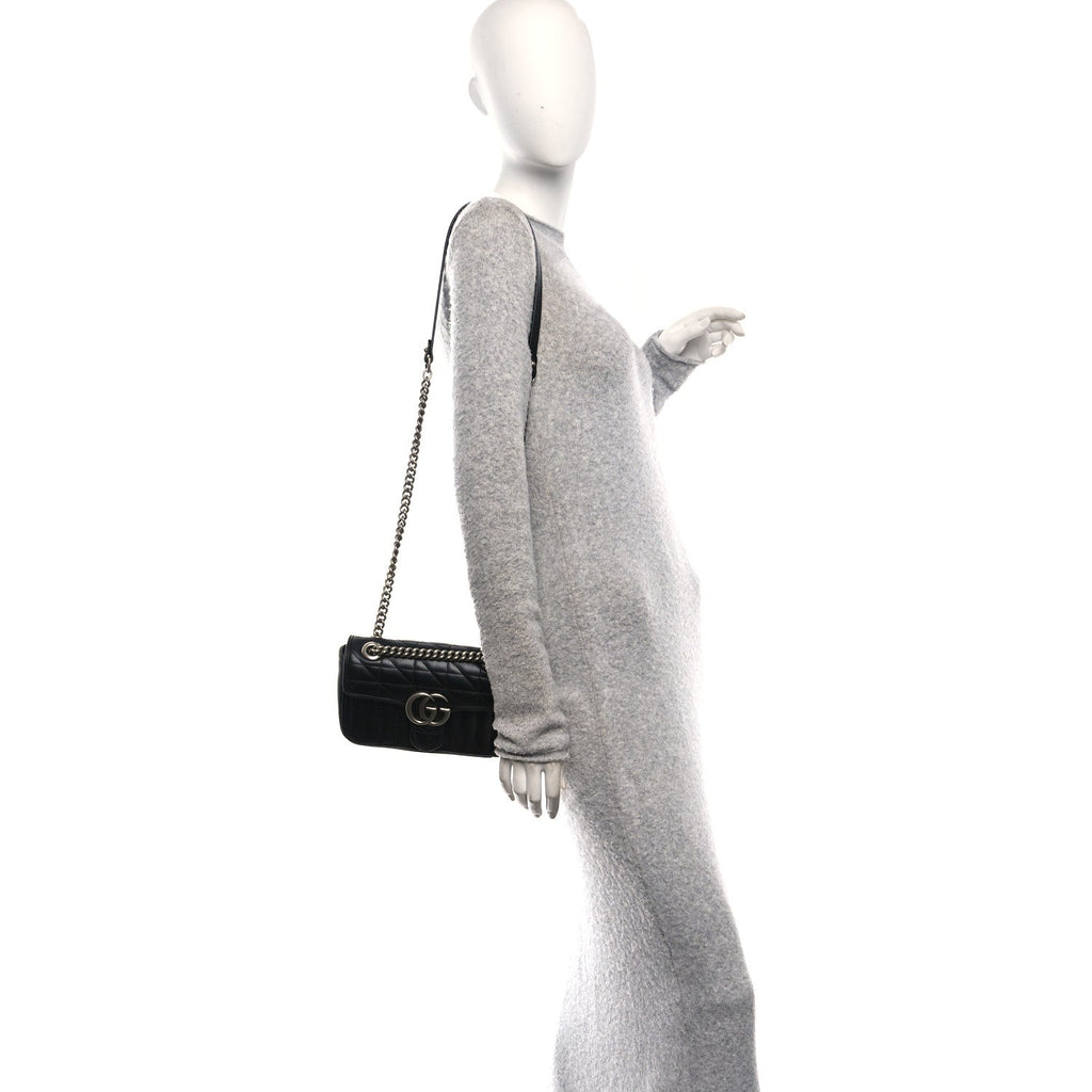 Gucci Calfskin Matelasse Aria Mini GG Marmont Shoulder Bag Black