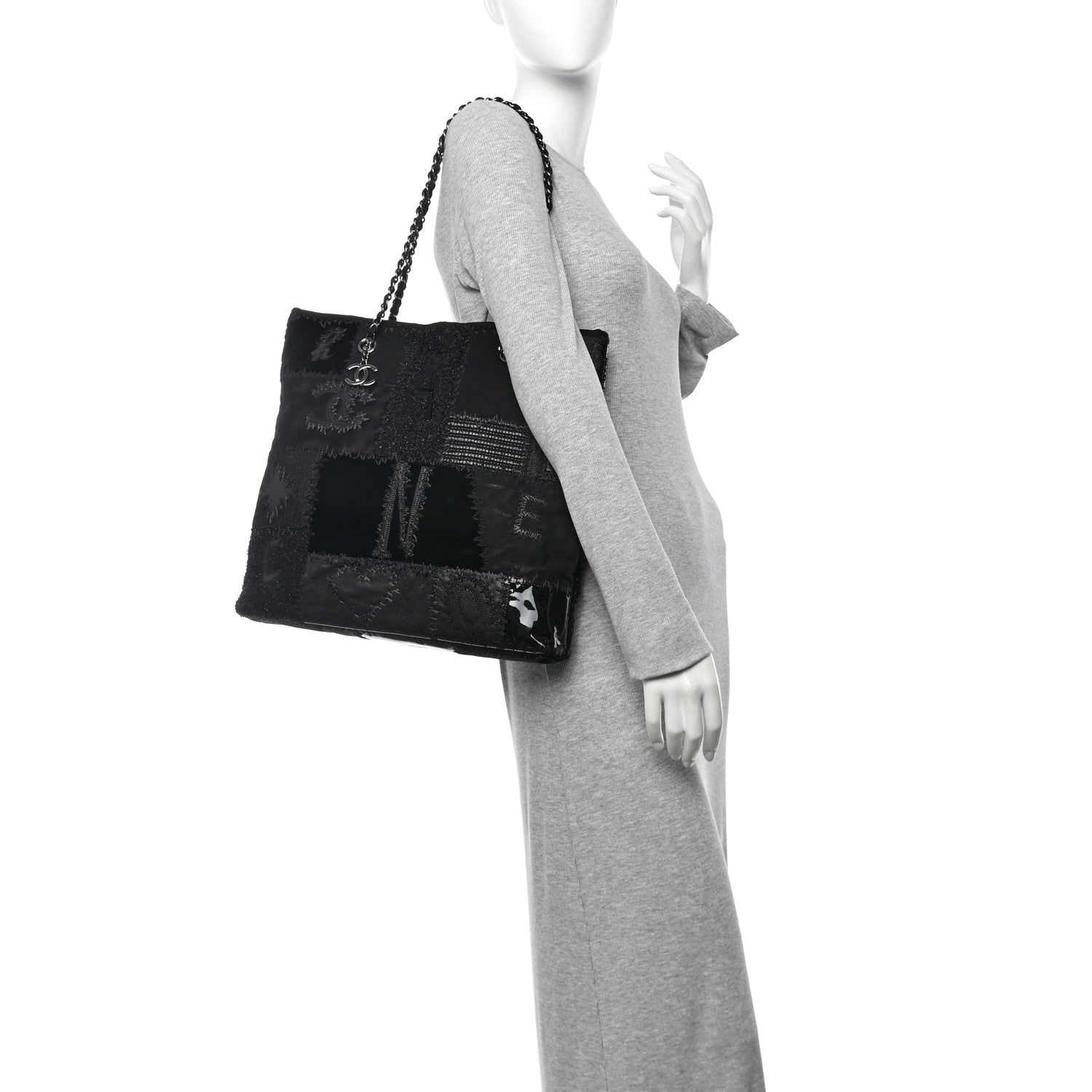 Chanel Tweed Patchwork Tote Black