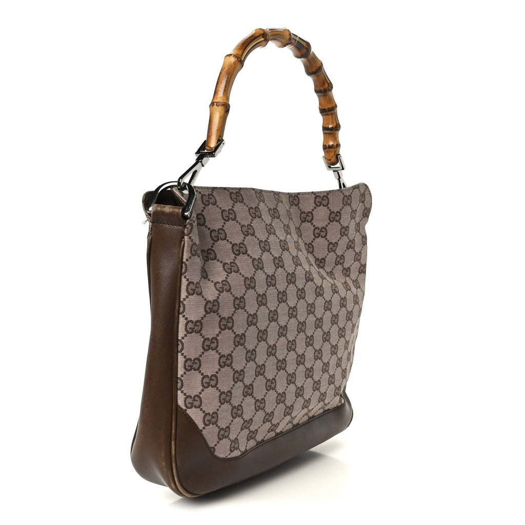 Gucci Monogram Bamboo Top Handle Bag Brown Pink