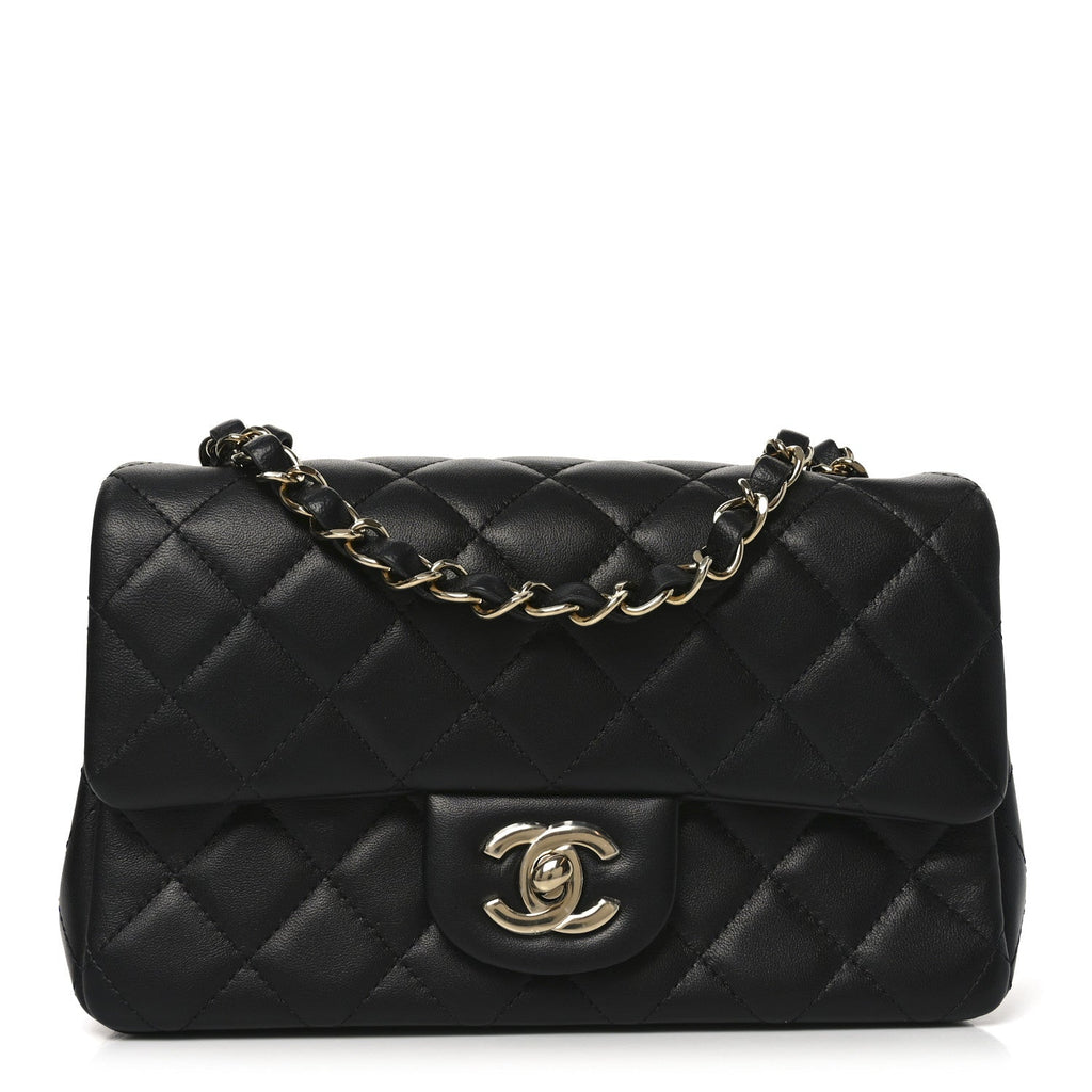 Chanel Lambskin Quilted Mini Rectangular Flap Black