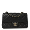 Chanel Lambskin Quilted Mini Rectangular Flap Black