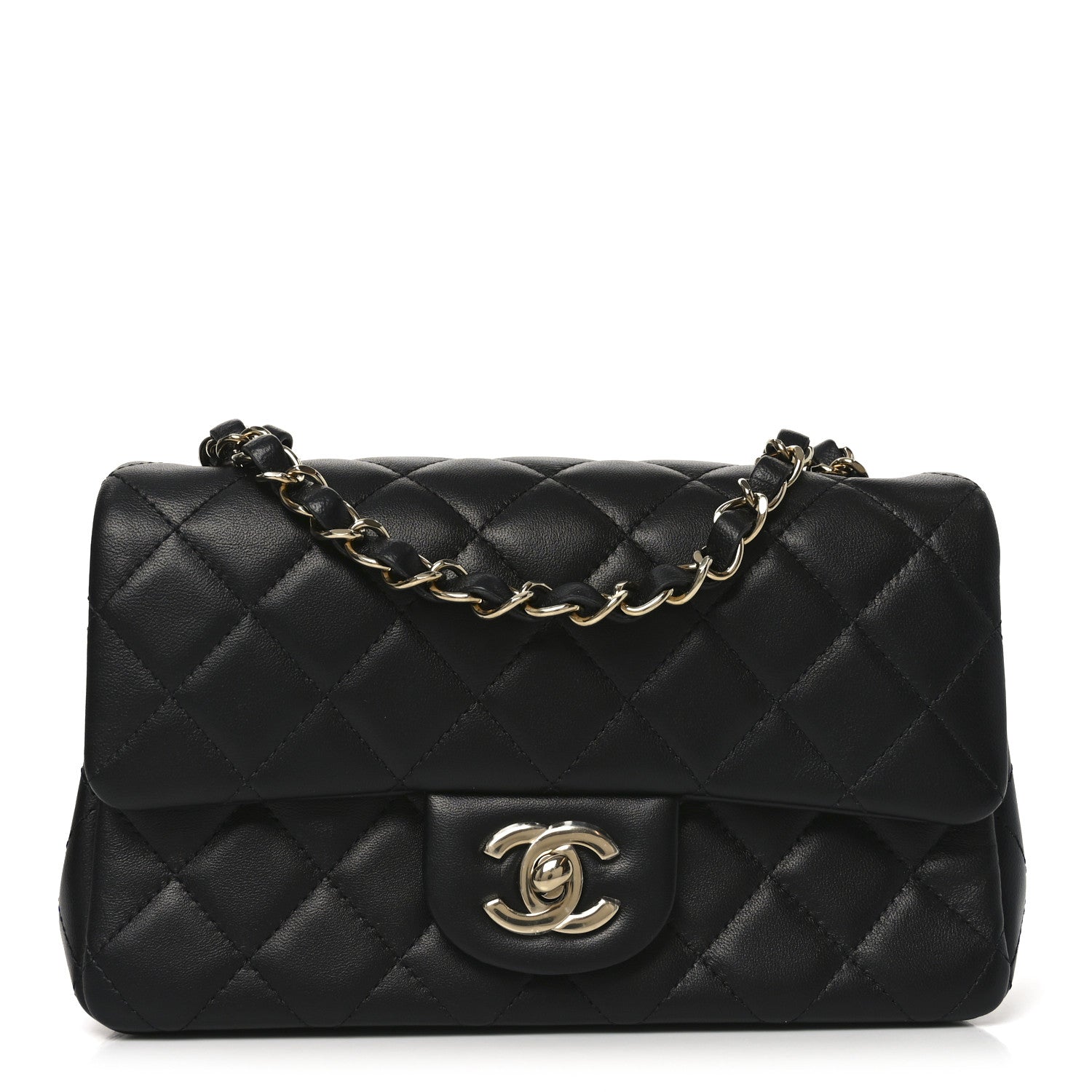 Chanel Lambskin Quilted Mini Rectangular Flap Black