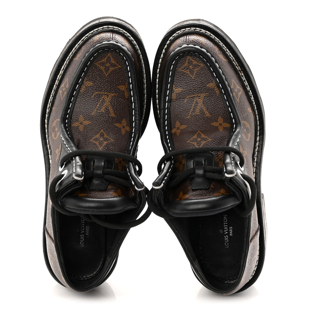 Louis Vuitton Monogram Calfskin Beaubourg Platform Derby Shoes 37.5 Brown