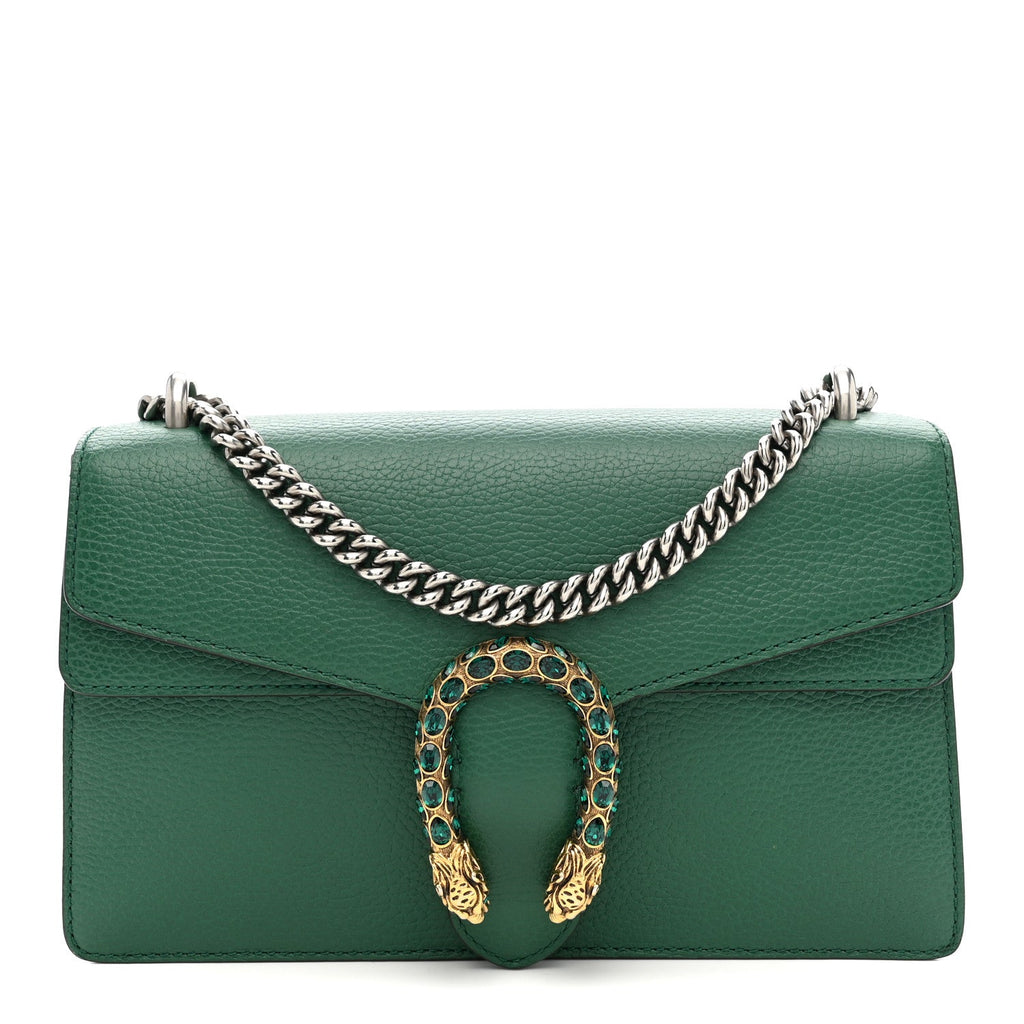 Gucci Dollar Calfskin Crystal Small Dionysus Shoulder Bag Emerald