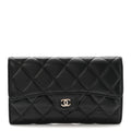 Lambskin Quilted Large Flap Wallet Black