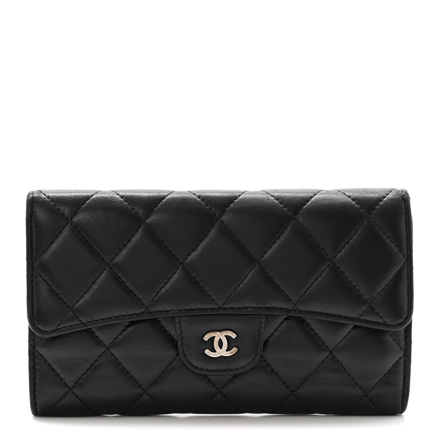 Lambskin Quilted Large Flap Wallet Black