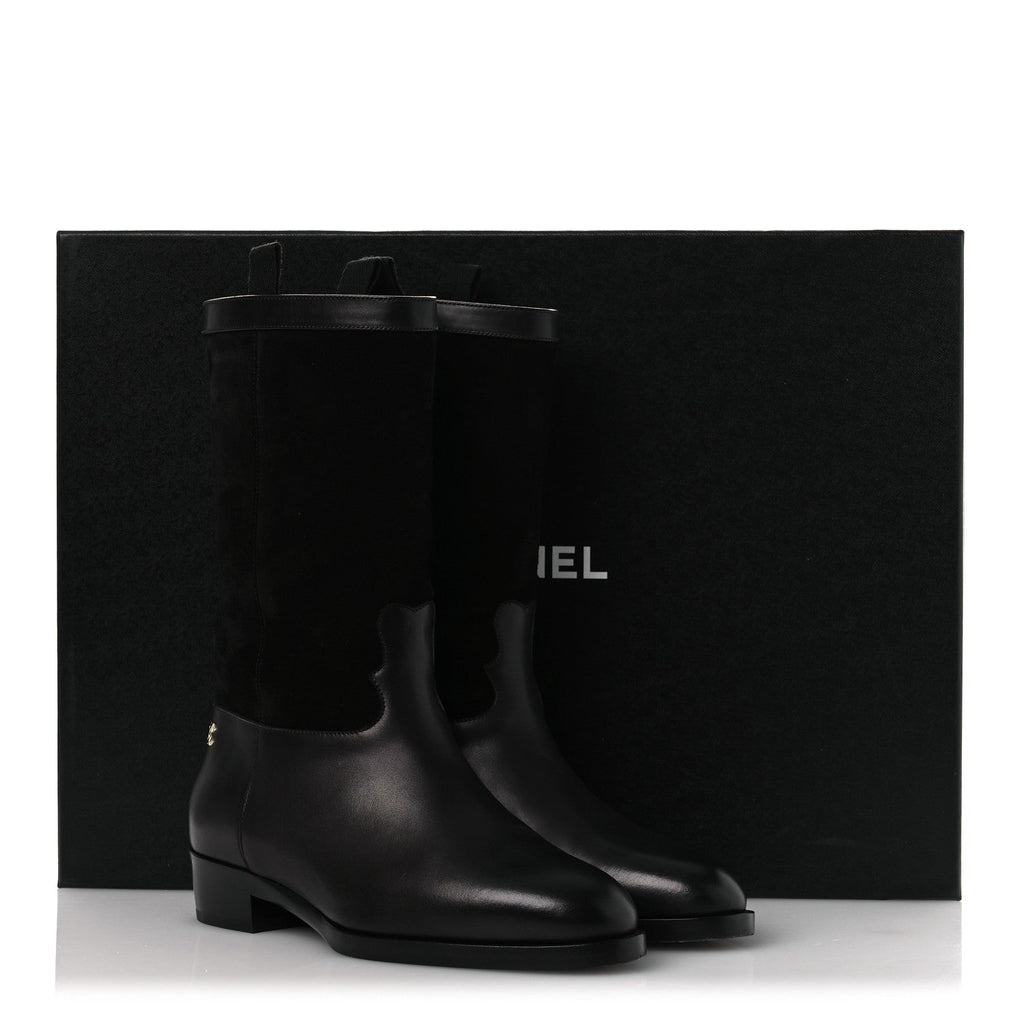 Chanel Suede Calfskin CC Short Boots 37 Black