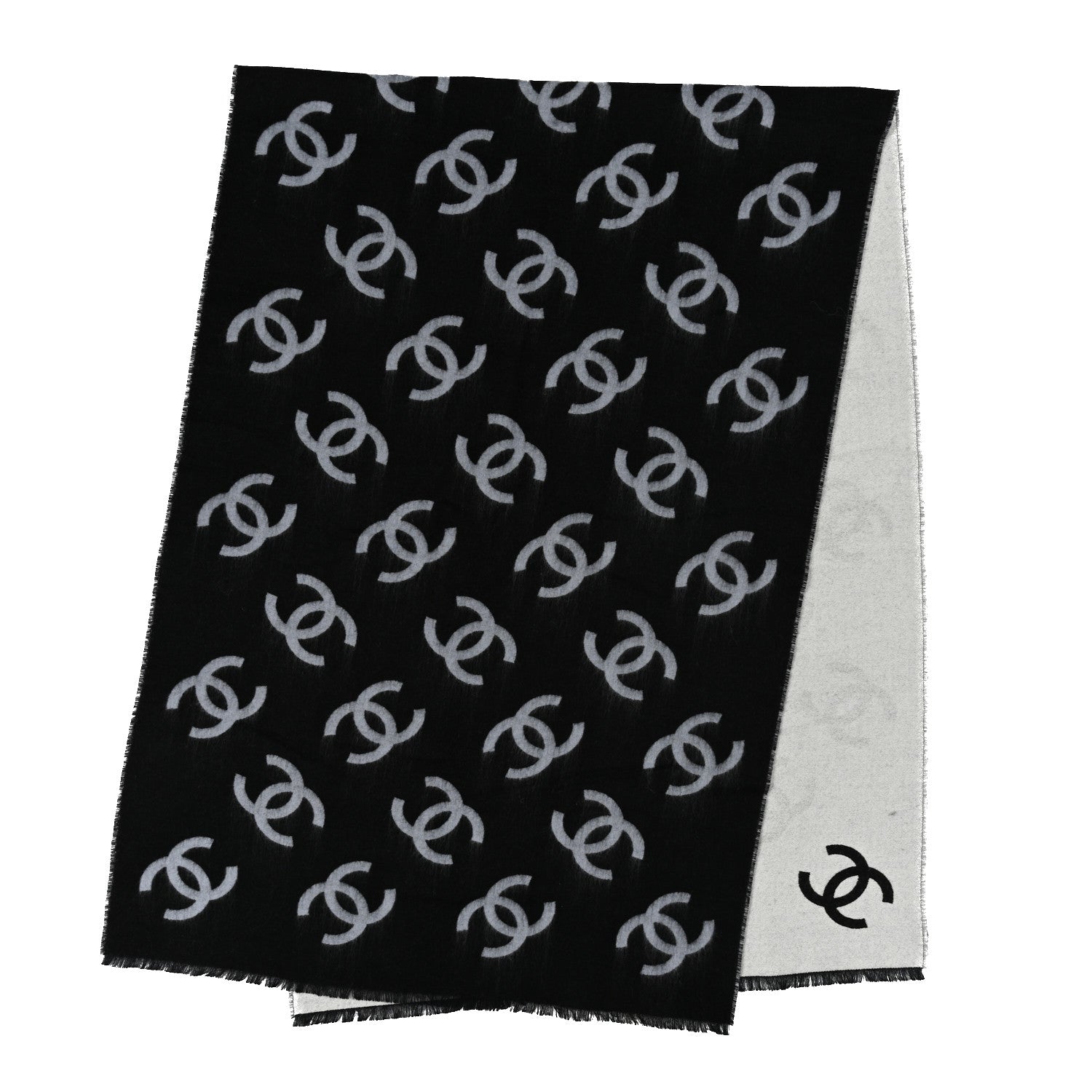 Cashmere Silk Wool CC Stole Black Light Gray White
