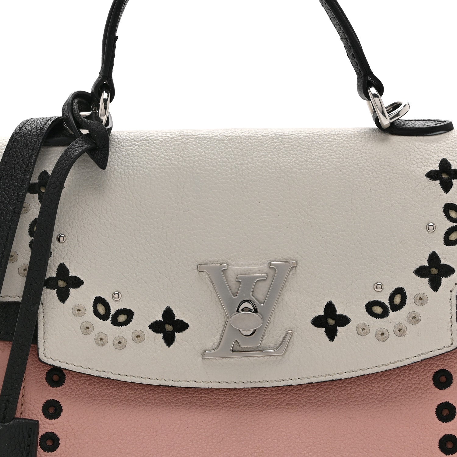Louis Vuitton Soft Calfskin Embroidered Lockme Ever BB Rose Pink Snow White Black