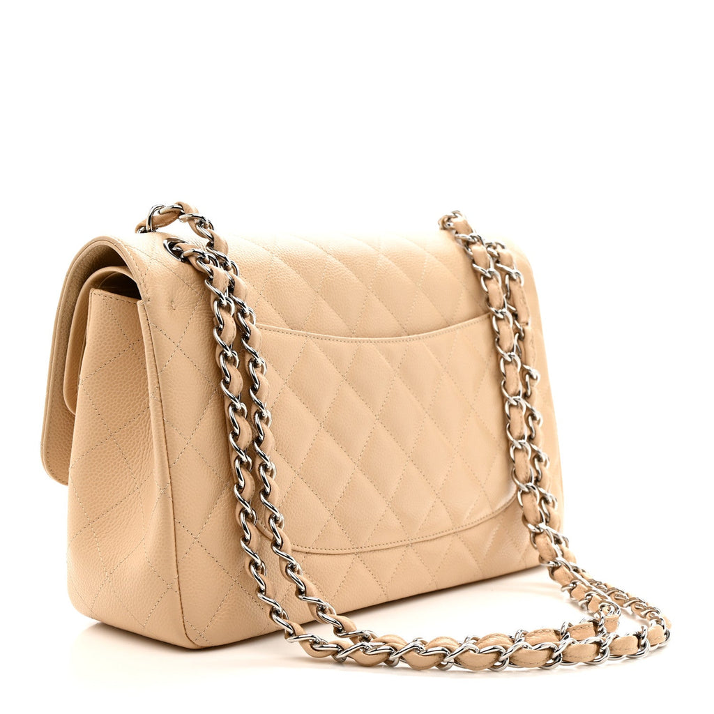Chanel Caviar Quilted Jumbo Double Flap Light Beige