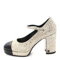 Glitter Lambskin Cap Toe CC Mary Jane Pumps 37.5 Light Gold Black