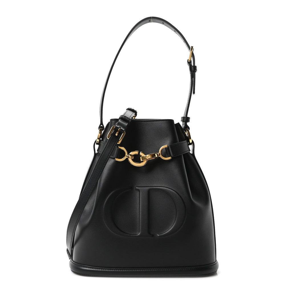 Christian Dior Calfskin CD Embossed Medium C'est Chain Bucket Bag Black