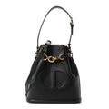 Christian Dior Calfskin CD Embossed Medium C'est Chain Bucket Bag Black
