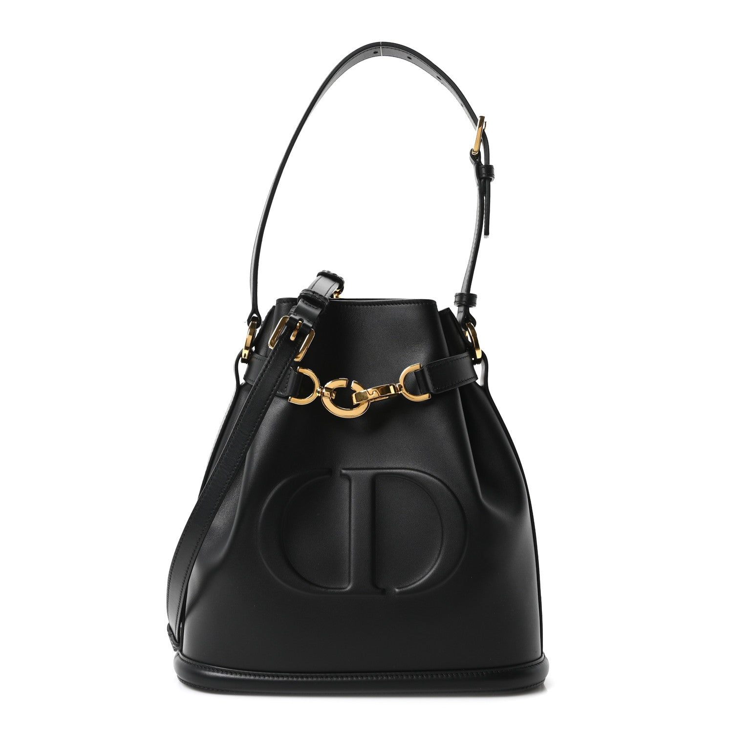 Christian Dior Calfskin CD Embossed Medium C'est Chain Bucket Bag Black
