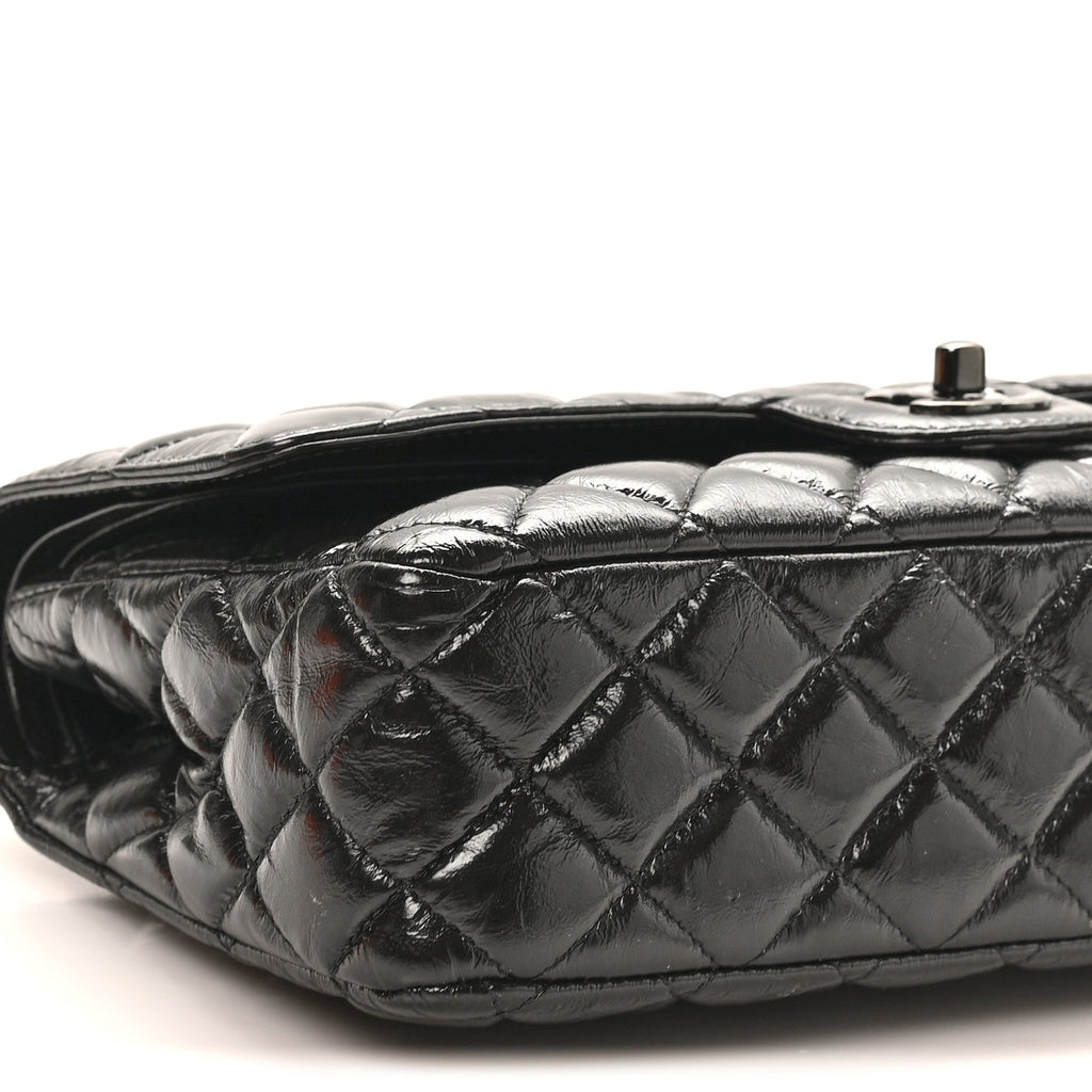 Chanel Shiny Crumpled Calfskin Quilted Medium Double Flap So Black